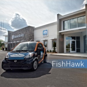 FishHawk Most Insurance company car parked outside in parking lot