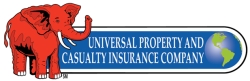 Universal Property and Casualty Insurance Company logo Tampa Florida red elephant and world